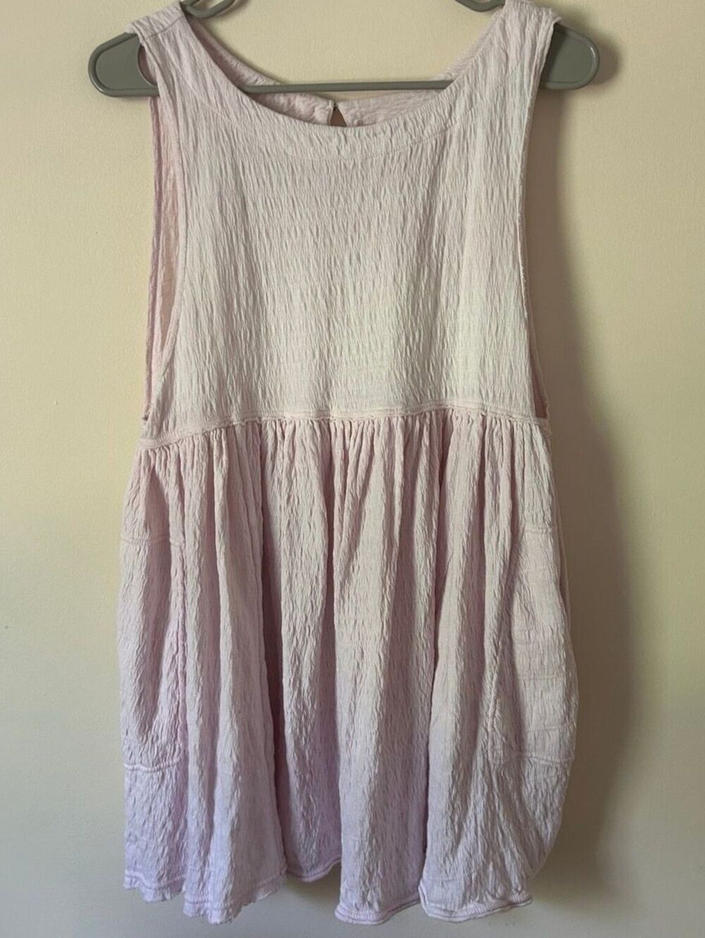 Free People Beach Pink Textured Babydoll Dress/Tunic XS Oversized Pockets